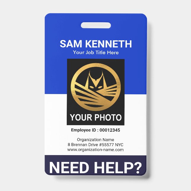 Retro Blue White Column Medical Staff ID Badge (Front)