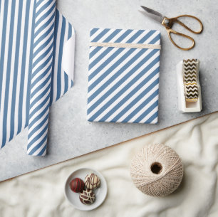 Retro Blue & White Striped Wrapping Paper