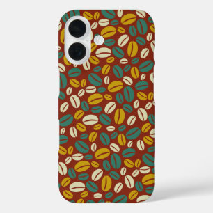 Retro Blue Yellow Brown Java Coffee Beans Pattern  iPhone 16 Case