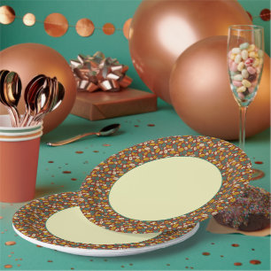 Retro Blue Yellow Brown Java Coffee Beans Pattern Paper Plate