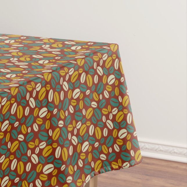 Retro Blue Yellow Brown Java Coffee Beans Pattern Tablecloth (In Situ)