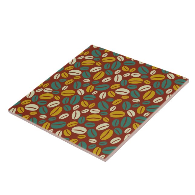 Retro Blue Yellow Brown Java Coffee Beans Pattern Tile (Side)