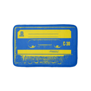Retro Blue & Yellow Cassette Tape Bath Mat