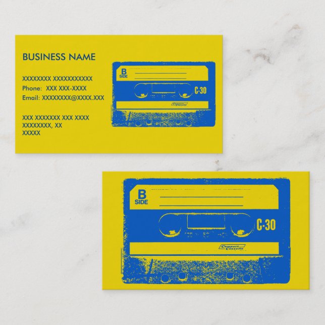 Retro Blue & Yellow Cassette Tape Business Card (Front/Back)