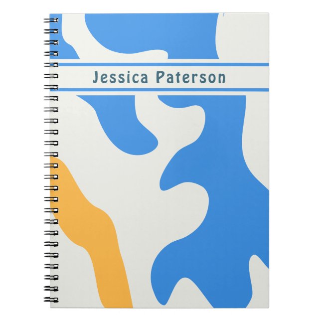Retro Blue Yellow Green Organic Personalized Name Notebook (Front)