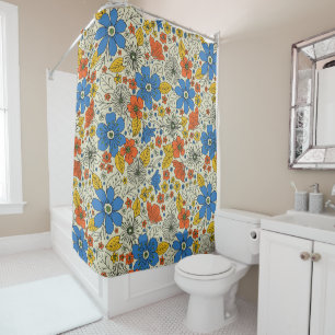 Retro Blue, Yellow & Orange Floral