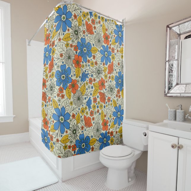 Retro Blue, Yellow & Orange Floral (In Situ)