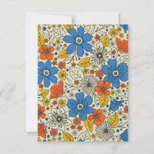 Retro Blue, Yellow & Orange Floral Card