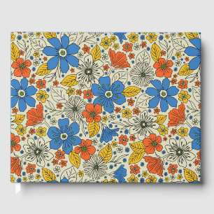 Retro Blue, Yellow & Orange Floral Guest Book