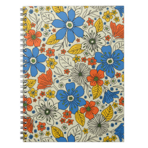 Retro Blue, Yellow & Orange Floral Notebook