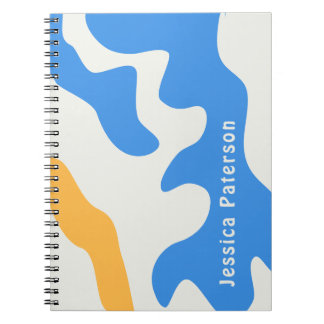 Retro Blue Yellow Organic Personalized Name Notebook