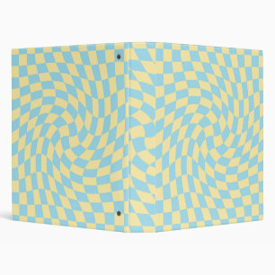 Retro Blue Yellow Pastel Warped Chequerboard Binder