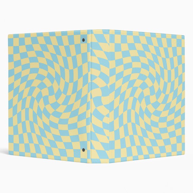 Retro Blue Yellow Pastel Warped Chequerboard  Binder (Background)
