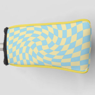 Retro Blue Yellow Pastel Warped Chequerboard Golf Head Cover