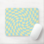 Retro Blue Yellow Pastel Warped Chequerboard  Mouse Pad<br><div class="desc">Perfect warped chequered design pillow in pastel colours,  full of great vibes. Modern warped checkers in pastel violet,  purple,  lilac and pastel yellow colour. This nice retro psychedelic design takes you to the wonderland.</div>