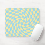 Retro Blue Yellow Pastel Warped Chequerboard  Mouse Pad<br><div class="desc">Perfect warped chequered design pillow in pastel colours,  full of great vibes. Modern warped checkers in pastel violet,  purple,  lilac and pastel yellow colour. This nice retro psychedelic design takes you to the wonderland.</div>