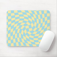 Retro Blue Yellow Pastel Warped Chequerboard 