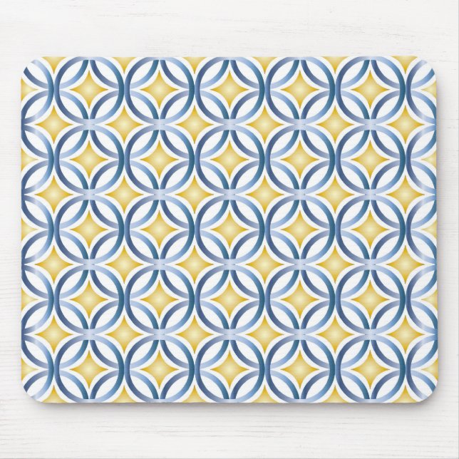Retro Blue & Yellow Pattern Mouse Pad (Front)