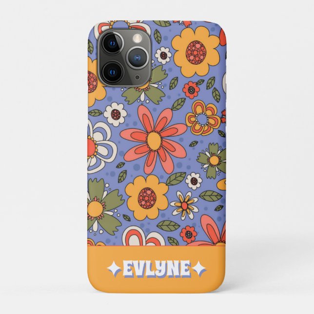 Retro Blue Yellow Red Boho Chic Groovy Floral Case-Mate iPhone Case (Back)