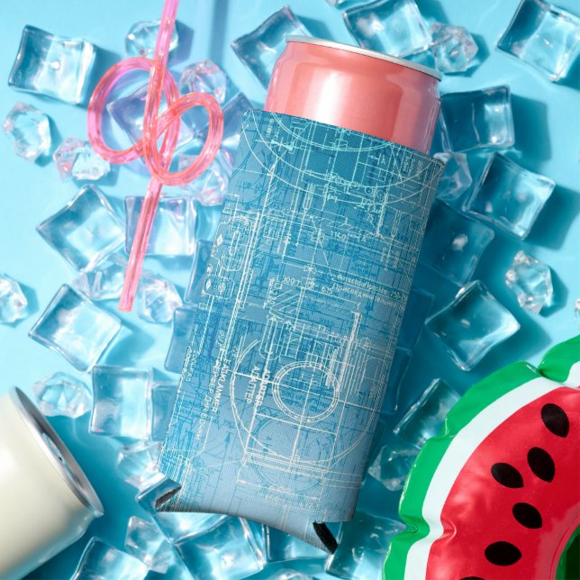 Retro Blueprint Seltzer Can Cooler (In Situ Summer)