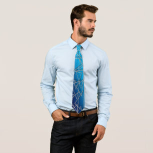 "Retro Blues" Light Dark Blue & White Lines Men's Tie