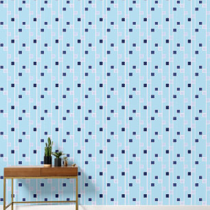 Retro blues stripes and squares wallpaper