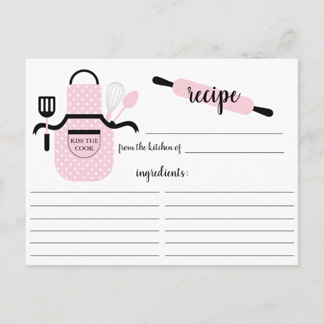 Retro Blush Apron Kitchen Tools Recipe Card (Front)