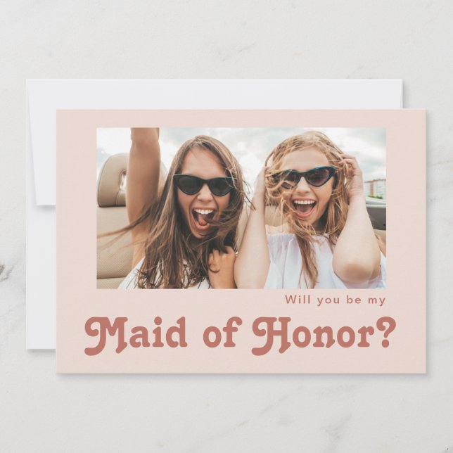 Retro Blush Photo Maid of Honour Proposal Card (Front)