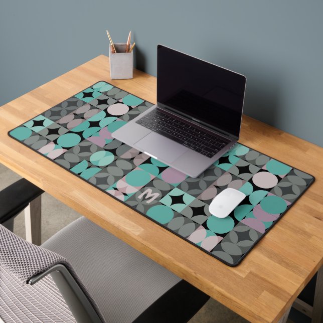 Retro Blush Pink Mint Turquoise Green Pop Art Moti (Bureau 2)