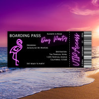 Retro Boarding Pass Neon Flamingo Summer Day Party