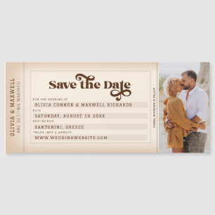 Retro Boarding Pass Photo Save the Date Magnet