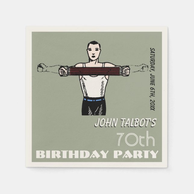 Retro Bodybuilding 70th Birthday Party P Napkin (Front)