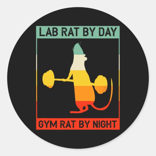 Retro Bodybuilding Lab Rat By Day Gym Rat By Night Classic Round Sticker (Front)