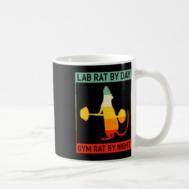 Retro Bodybuilding Lab Rat By Day Gym Rat By Night Coffee Mug (Right)
