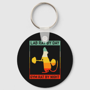 Retro Bodybuilding Lab Rat By Day Gym Rat By Night Keychain