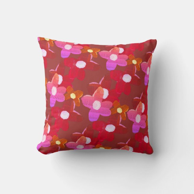 Retro Bohemian Floral Throw Pillow (Front)