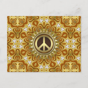 Retro Bohemian Groove Peace Symbol Postcard