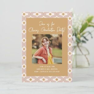 Retro Bohemian Sun Sunburst Photo Graduation Party Invitation