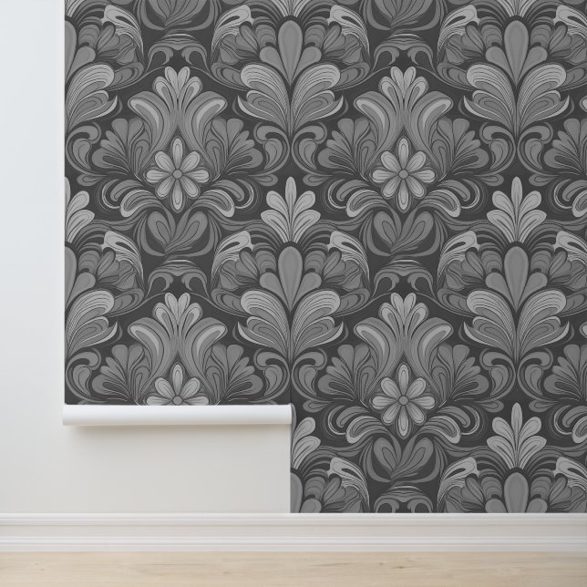 Retro Bohemian Vintage Abstract Grayscale Wallpaper (Application)