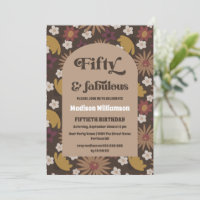 Retro Boho 1970s Floral 50 & Fabulous Birthday Inv