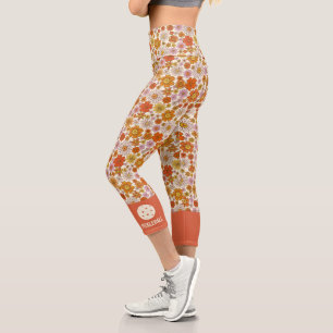 Retro Boho 70s Floral Pattern Custom Pickleball Capri Leggings