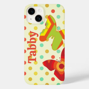 Retro boho 70's stripe polka dot butterfly orange Case-Mate iPhone 14 case