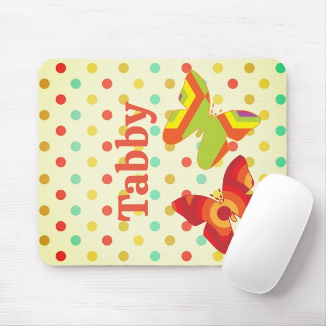 Retro boho 70's stripe polka dot butterfly orange mouse pad (With Mouse)