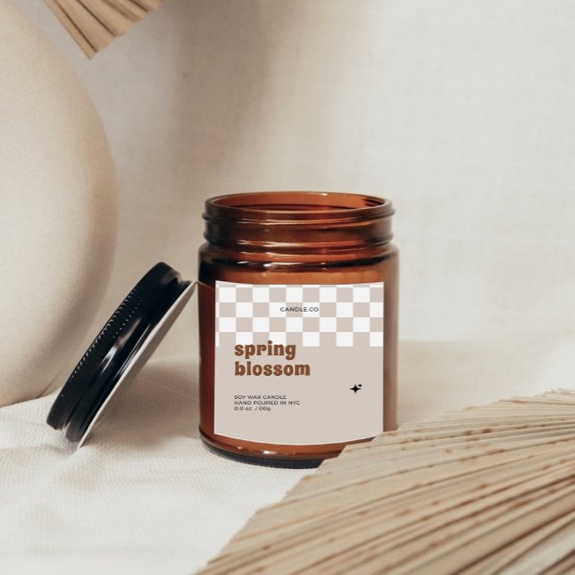 Retro Boho À damiers Soy Candle Jar Étiquette (Créateur téléchargé)
