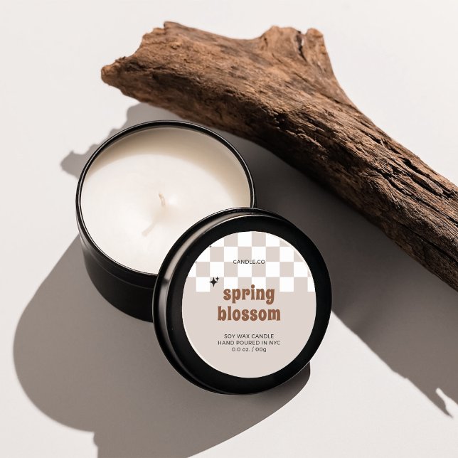 Retro Boho À damiers Soy Candle Jar Étiquette (Créateur téléchargé)