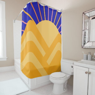 Retro Boho Abstract Landscape Blue Yellow
