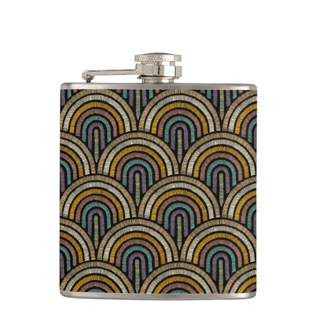 Retro Boho Arch Pattern Vinyl Wrapped Flask (Front)
