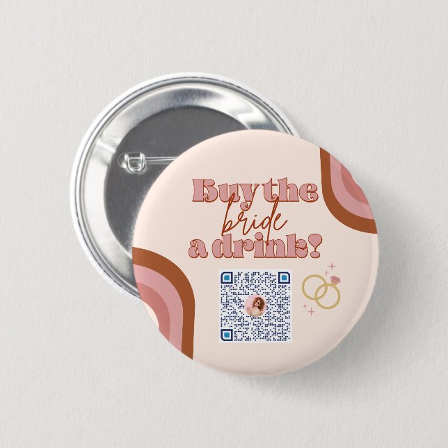 Retro Boho Bachelorette Party Venmo QR Code Pin (Front & Back)