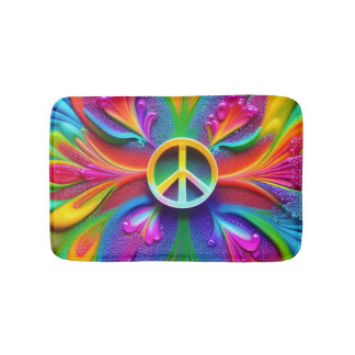 Retro Boho Bath Mat Peace Sign Vintage Hippie