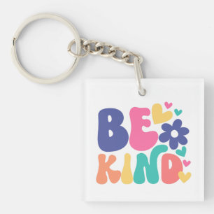 Retro Boho Be Kind – Colourful Groovy Flower Hear Keychain